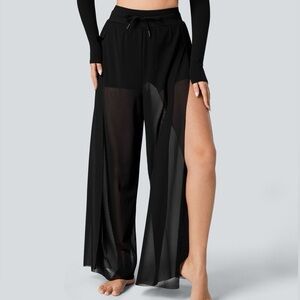 HALARA Black Sheer Wide-Leg yoga Pants W/ built in shorts Size Small New W/ Tags